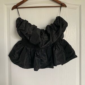 Cherry cloth strapless Black Ruffled tube Top